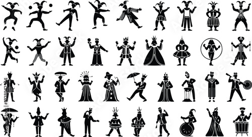 Mardi Gras Silhouette Icon Collection Mardi Gras Typography Silhouette Icon Set