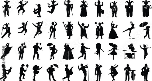 Mardi Gras Silhouette Icon Collection Mardi Gras Typography Silhouette Icon Set