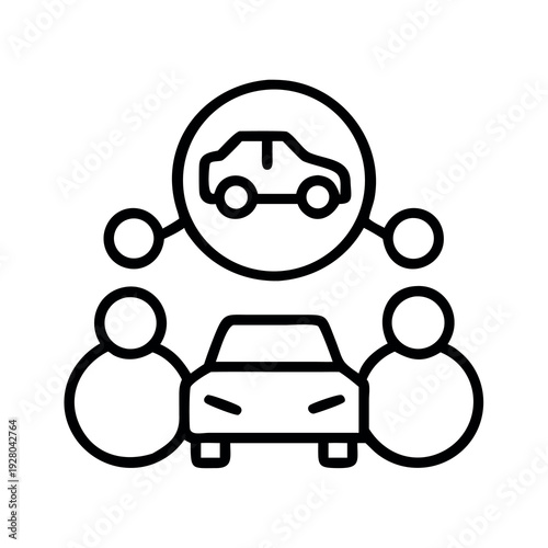 Car Sharing Icon - People and Car Connected Symbol for Ride Sharing