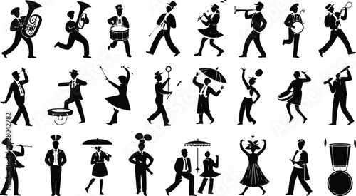 Mardi Gras Silhouette Icon Collection Mardi Gras Typography Silhouette Icon Set