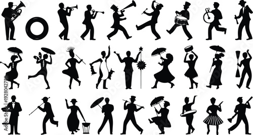 Mardi Gras Silhouette Icon Collection Mardi Gras Typography Silhouette Icon Set