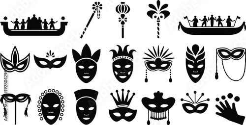 Mardi Gras Silhouette Icon Collection Mardi Gras Typography Silhouette Icon Set