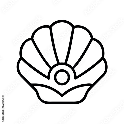 Stylized line art illustration of a seashell with a pearl inside.