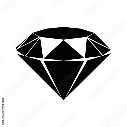 Black Diamond Gemstone Icon, Faceted Jewel Silhouette, Luxury Symbol