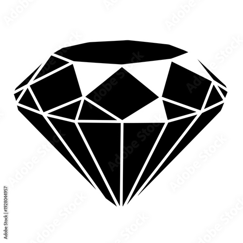 Black Diamond Gemstone Icon, Faceted Jewel, Luxury Symbol, Abstract Cut Gem