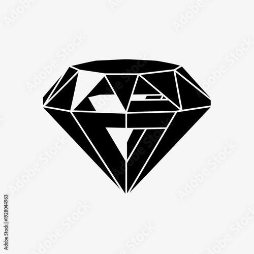 Black Diamond Gemstone Silhouette, Faceted Crystal Icon, Luxury Symbol