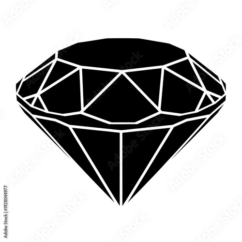 Black Diamond Gemstone Silhouette, Faceted Jewel, Luxury Symbol, Isolated on White Background
