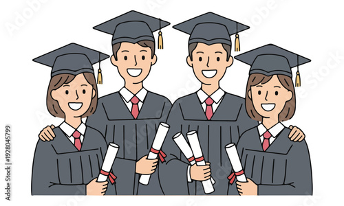 Happy Graduates Group Holding Diplomas in Caps and Gowns