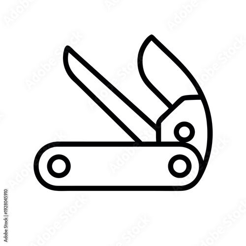 Outline icon of a Swiss Army knife, a multi-tool. Represents camping, survival, and utility.