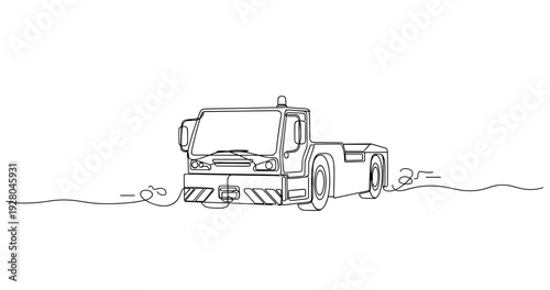 Tow truck parked with cable hooked on roadside scene. No editable stroke