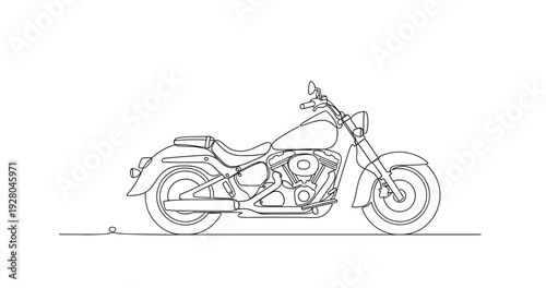 Motorcycle outlined in continuous line parked on flat baseline. No editable stroke