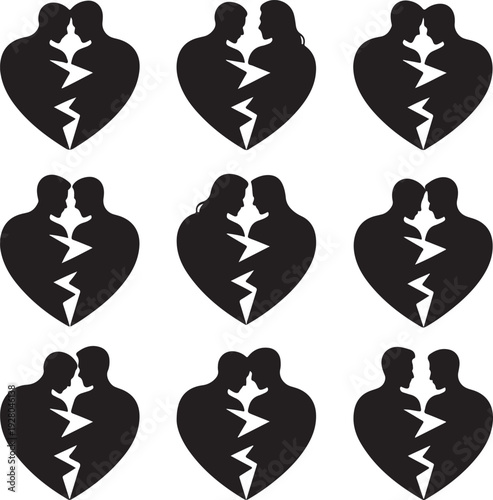 Romantic Couple Heart Silhouette Collection – Love, Wedding & Valentine Vector Icons Set