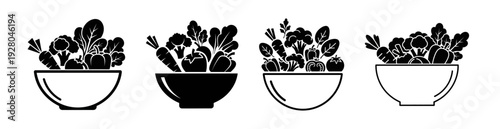 A Collection of Four Stylized Black and White Icons Representing Various Potted Plants and Herbs
