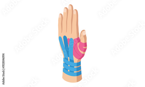 Kinesiology Tape Applied to Hand and Wrist for Injury Support