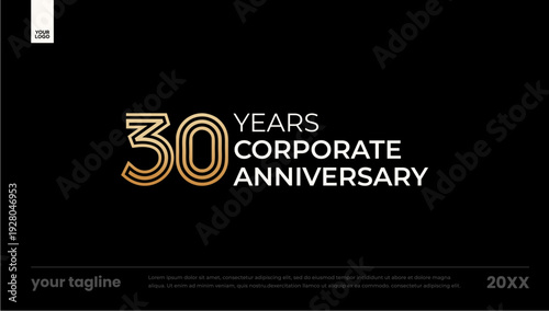 30 years anniversary corporate logo vector template gold outline banner dark