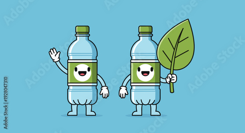 Cartoon Water Bottles with Facial Expressions.