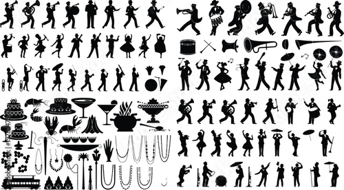 Mardi Gras Typography Silhouette Icon Set