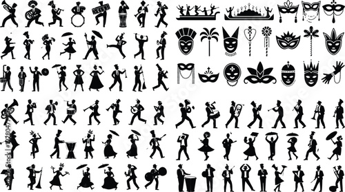 Mardi Gras Typography Silhouette Icon Set