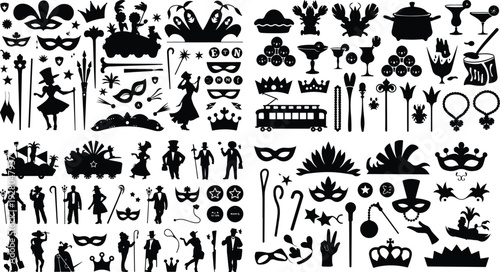 Mardi Gras Typography Silhouette Icon Set