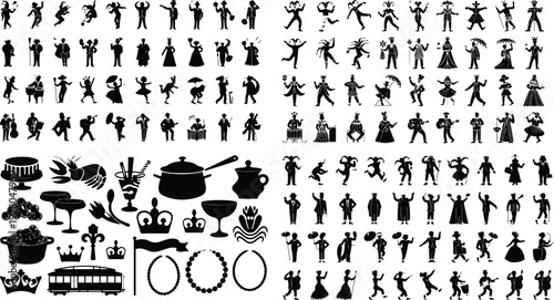 Mardi Gras Typography Silhouette Icon Set