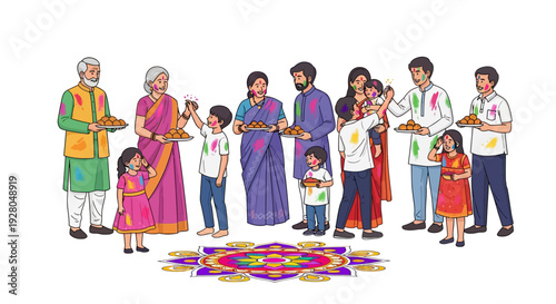 Family Celebrating Vibrant Holi Festival