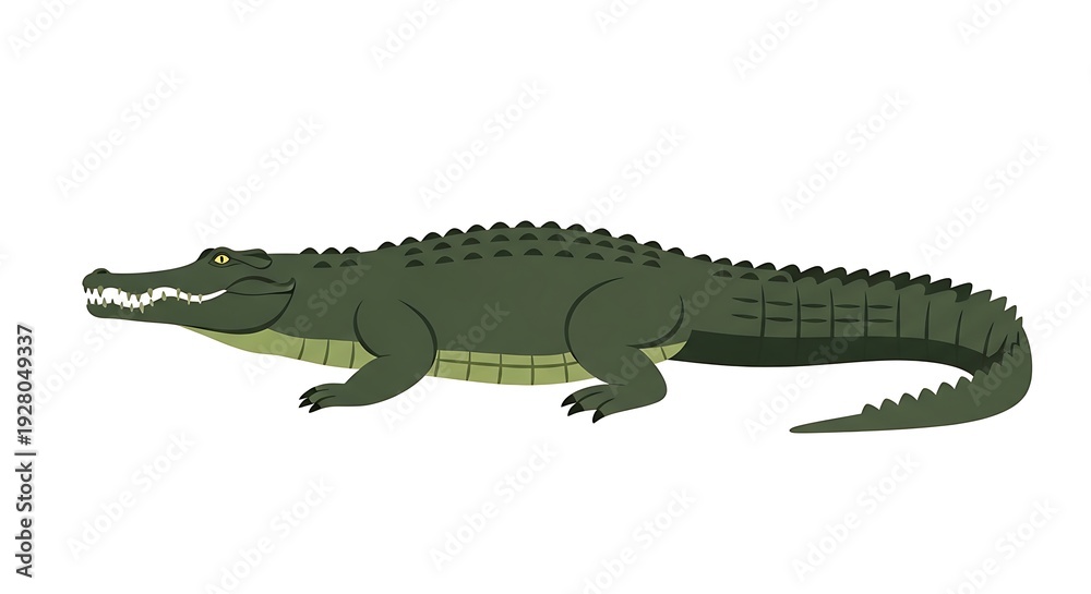 Fototapeta premium Green Crocodile Illustration on White Background.