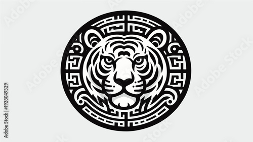 illustration of an abstract tiger with black circular patterns