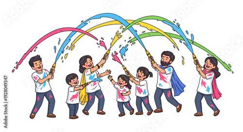 Happy People Squirting Colored Water Guns