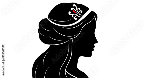 Black silhouette of woman with ornate headband