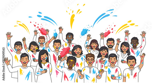 Joyful Crowd Celebrates Holi With Gulal Powder