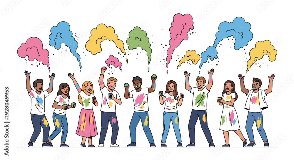 Fototapeta premium Joyful Friends Celebrating Holi With Gulal