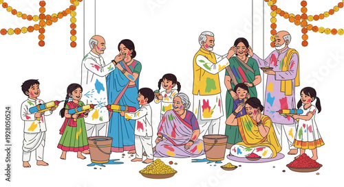 Multi Generational Holi Fun With Water Guns