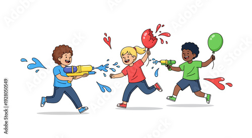Playful Children With Water Guns and Pichkaris