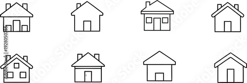 A collection of simple house line drawings with various architectural details