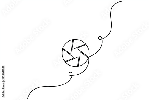 Continuous one line camera lens icon drawing of photography concept, line art lens vector illustration