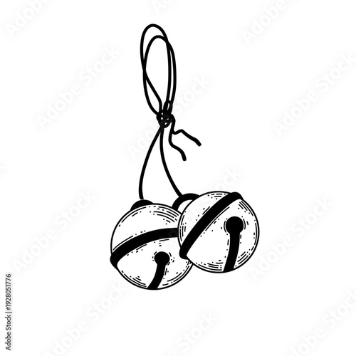 hand drawn small christmas jingle bells set line art vector illustration