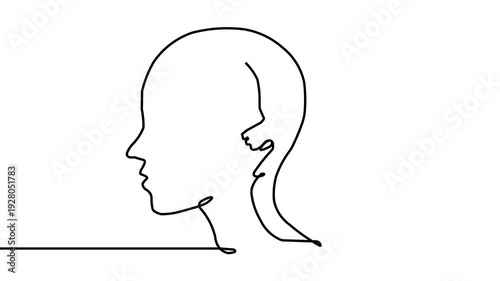 silhouette of a woman head. One line drawing Vector 