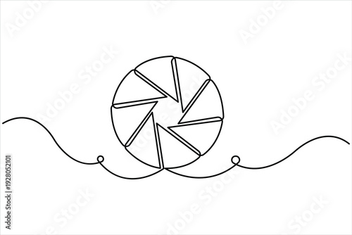 Continuous one line camera lens icon drawing of photography concept, line art lens vector illustration