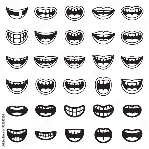 MobileCartoon Mouth Expressions Set Hand Drawn Smile & Lip Sync