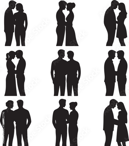 Romantic Couple Heart Silhouette Collection – Love, Wedding & Valentine Vector Icons Set