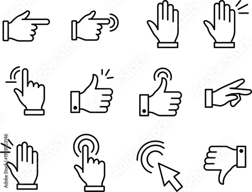 A collection of hand gesture icons for user interface and interaction