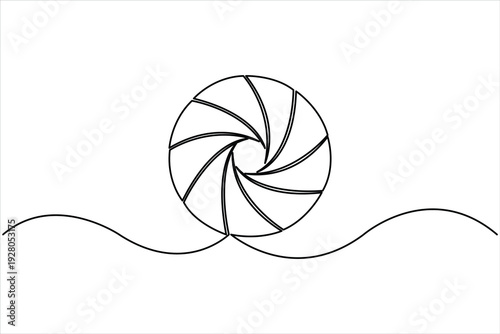 Continuous one line camera lens icon drawing of photography concept, line art lens vector illustration