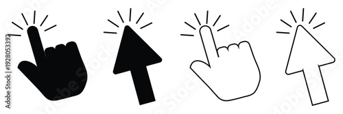 Click Cursor. Computer mouse click cursor. Pointer click. Hand pointer symbol. Clicking finger. Pixel cursor or computer mouse pointer. Vector eps 10