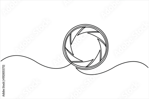 Continuous one line camera lens icon drawing of photography concept, line art lens vector illustration