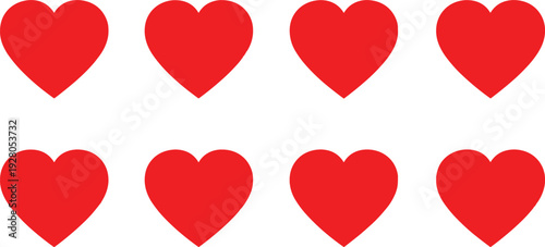Red heart symbols vector set with simple love icons romantic shapes isolated on white background for valentine and design use