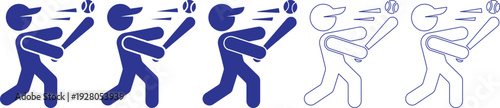 Baseball player hitting a ball with a bat in various dynamic motion poses