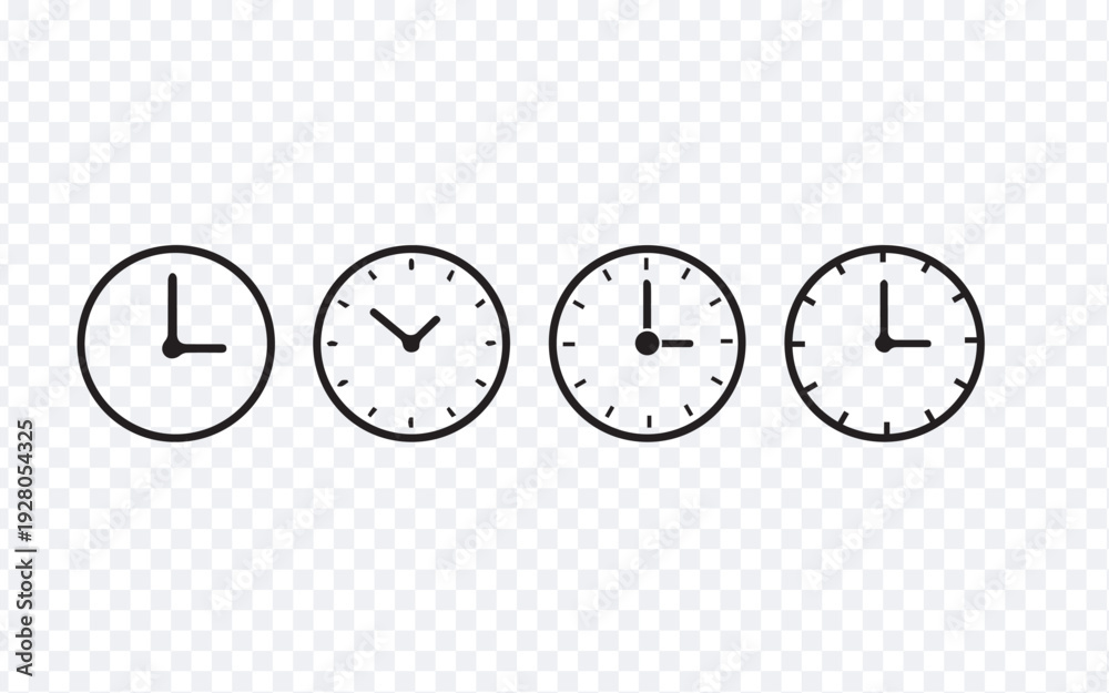Fototapeta premium Minimalist Clock Line Icons Set Showing Different Time Styles
