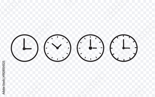 Minimalist Clock Line Icons Set Showing Different Time Styles