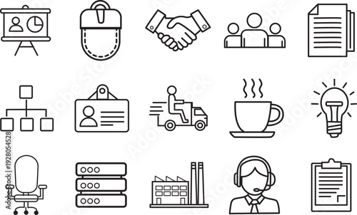 Modern Business and Office Line Icon Set
