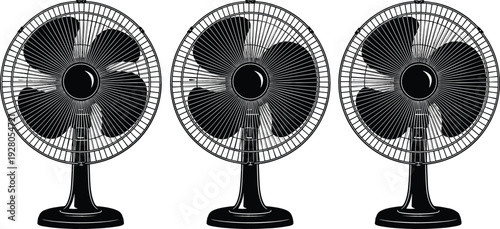 Electric table fan vector illustration set with realistic front view household cooling appliance isolated on white background